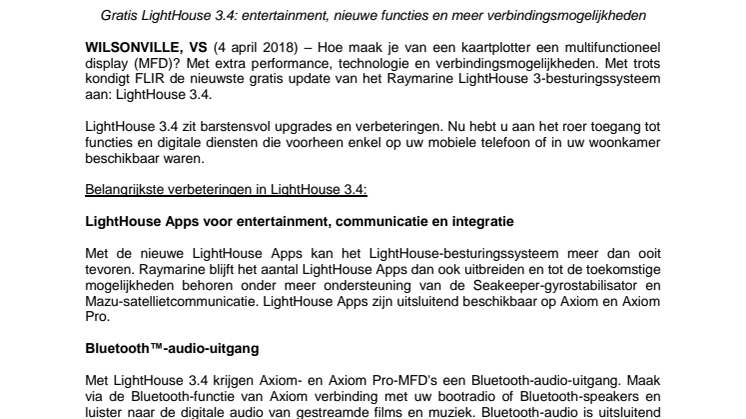 Raymarine: FLIR brengt uitgebreide upgrade uit voor Raymarine LightHouse-besturingssysteem