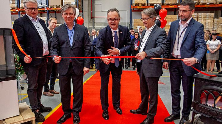 From left Lars Tore Heggem, COO Jotul Group, Nils Agnar Brunborg, CEO Jotul Group, Olav Myklebust, Norwegian Ambassador to Poland, Marc Veillas, MD OpenGate Capital, Mariusz Nowak, General Manger Jotul Poland