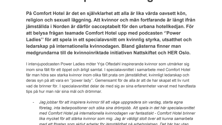 Comfort Hotel lyfter jämställdhetsfrågan i unikt samarbete på kvinnodagen