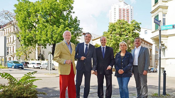 Initiatoren der Enthüllung der "100" des Doppel-M der Leipziger Messe