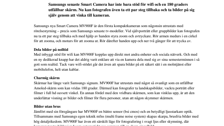 Inbyggd wifi och utfällbar skärm: Rörelsestyrd Smart Camera från Samsung