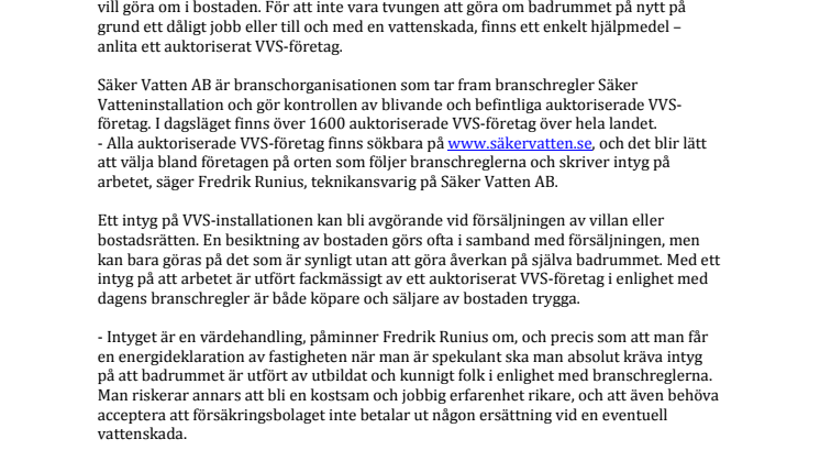 Auktorisation av VVS-företag ett enkelt hjälpmedel för konsumenter att välja rätt företag