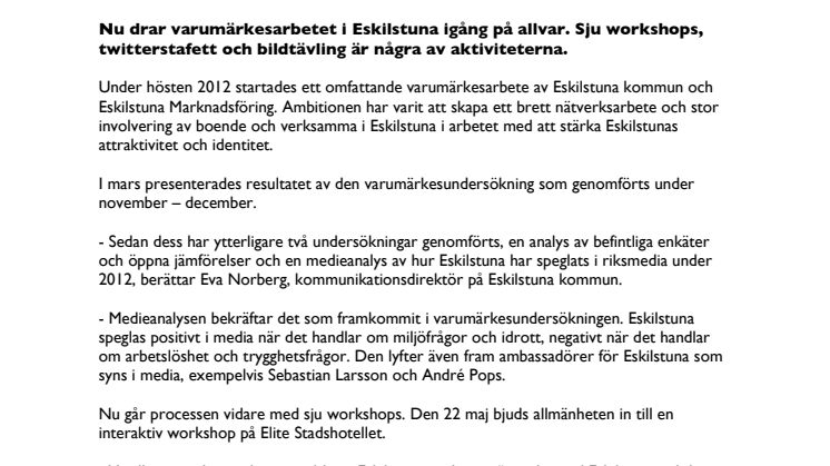 Varumärket Eskilstuna - Workshops och bildtävling i varumärkesarbetet