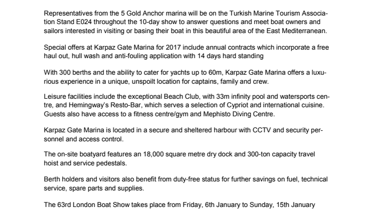 Karpaz Gate Marina: London Boat Show - Karpaz Gate Marina to Take Part in London Boat Show