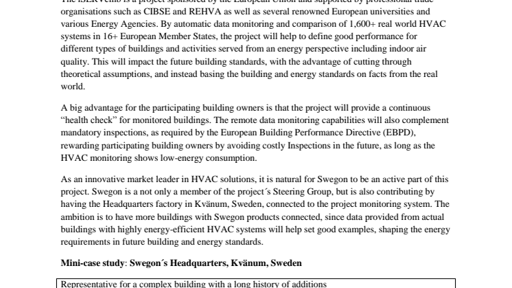 Swegon goes iSERV - Swegon participating in ground-breaking project for European energy savings