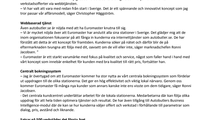 Euromaster väljer verkstadsportalen autobutler.se