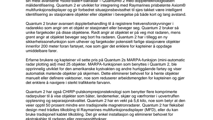 Raymarine: FLIR lanserer Raymarine Quantum 2 CHIRP-radar med dopplerteknologi