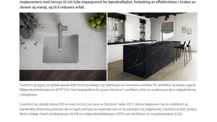 Silestone®-overflaten fra Cosentino utvider sin miljøproduktdeklarasjon (EPD)