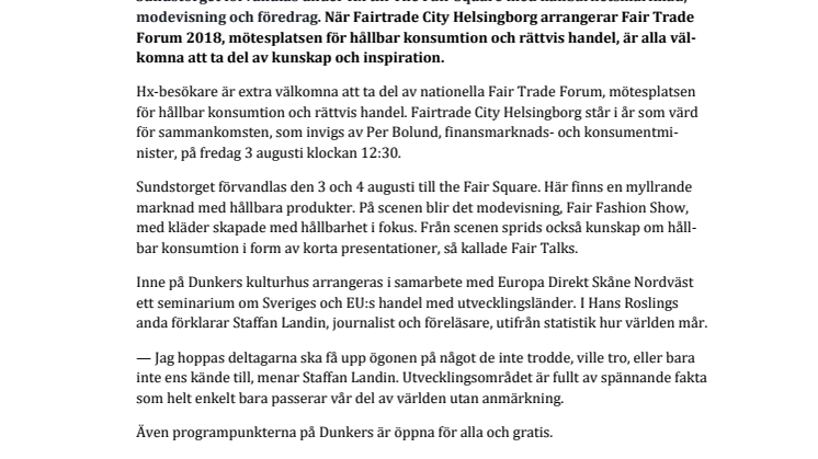 Fair Trade Forum lockar med hållbarhetsmarknad, modevisning och handelsseminarium under Hx