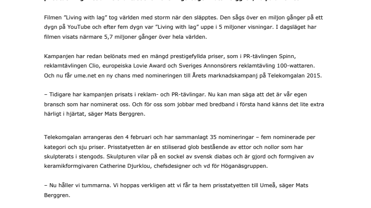 Ume.nets film ”Living with lag” nominerad – igen