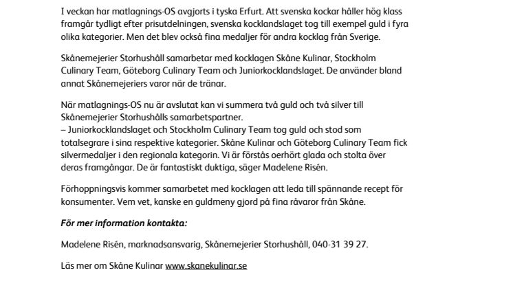 Stora framgångar i matlagnings-OS för våra partner