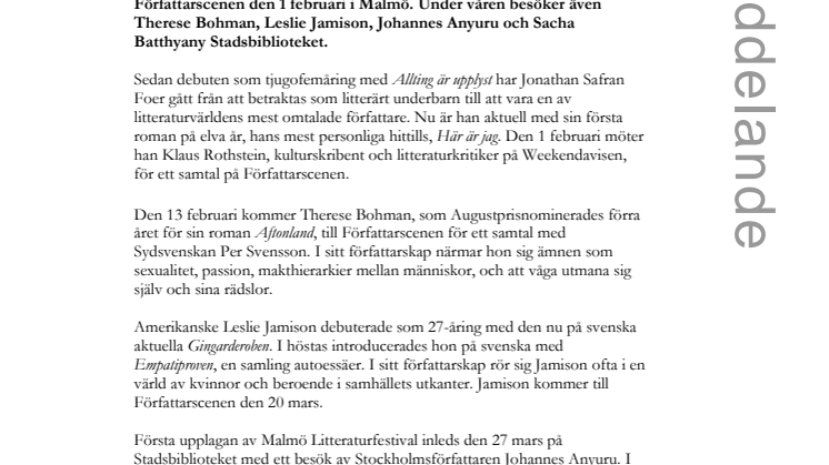 Jonathan Safran Foer inleder vårens program på Författarscenen på Stadsbiblioteket i Malmö
