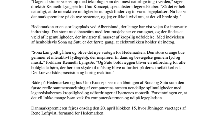 Danmarkspremiere på interaktive legepladser