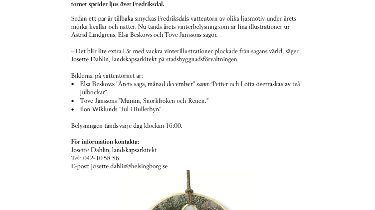 Nu tänder vi årets vintermotiv på Fredriksdals vattentorn