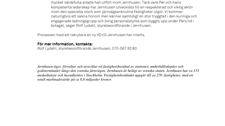 Per Berggren lämnar Jernhusen för ny tjänst