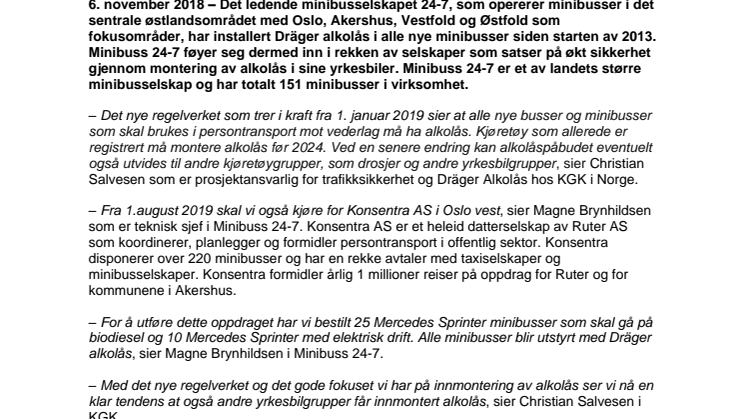 Et av Norges ledende minibusselskap installerer alkolås: Minibuss 24-7 satser på økt trafikksikkerhet