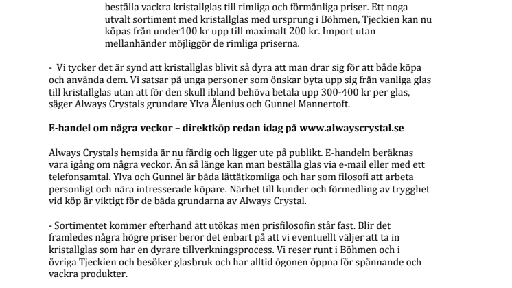 Nätförsäljning av böhmisk kristall till rimliga priser 
