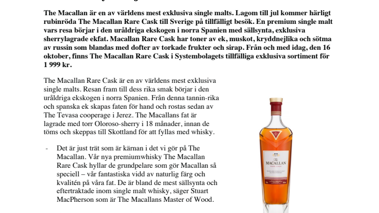 Rubinröd lyx till jul med The Macallan Rare Cask