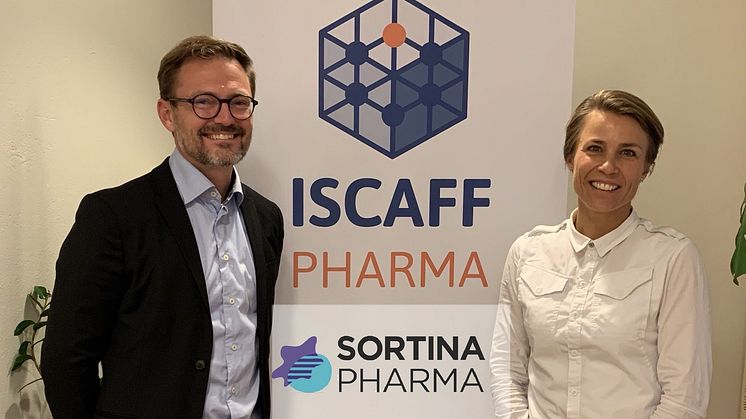 Från vänster: Per Setterberg, VD Iscaffpharma, samt Sara Rhost, Lead scientist Sortina Pharma