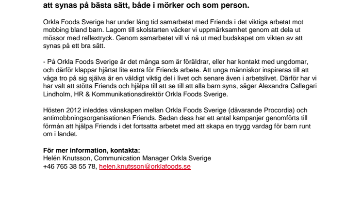 Orkla och Friends i ny kampanj om att få svenska skolbarn att synas bättre