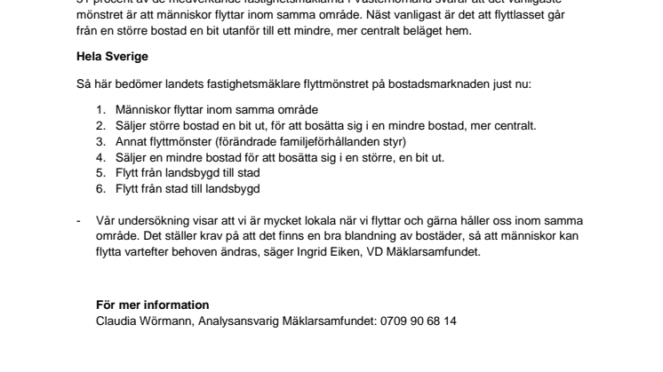 Allra vanligast att flytta inom samma område i Västernorrland 