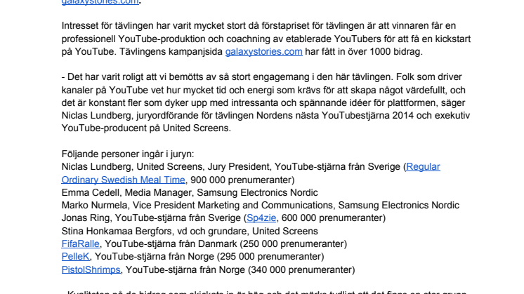 Samsung & United Screens utser Nordens nästa YouTube-stjärna 2014