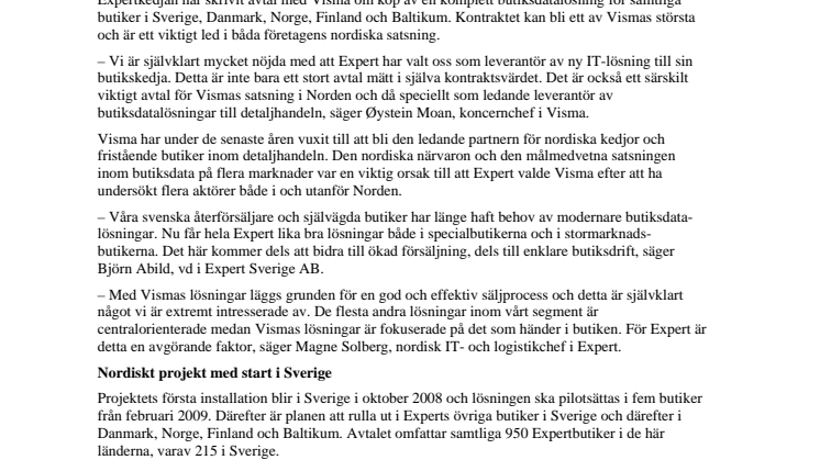 Expert ingår strategiskt avtal med Visma