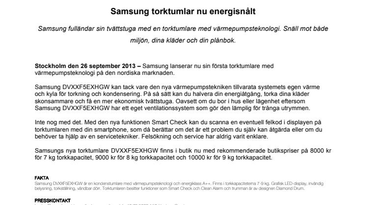 Samsung torktumlar nu energisnålt