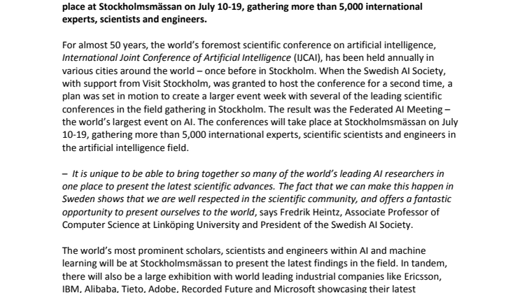 ​Stockholm to host world’s largest AI conference