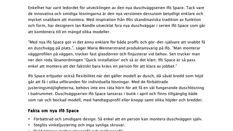 Enkelhet i badrummet med den nya stilrena duschväggserien Ifö Space 