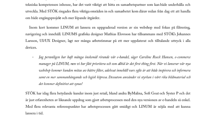 LINUM förbättrar sin e-handel med STÖK