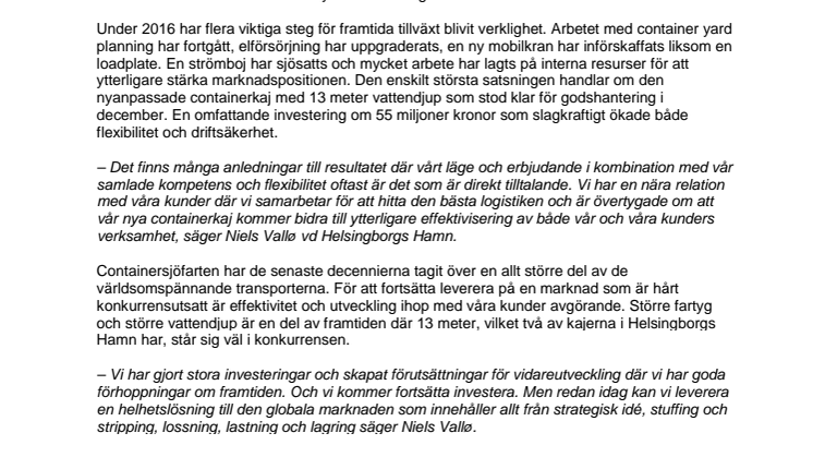 ​Helsingborgs Hamn gör resultat på 61 mnkr