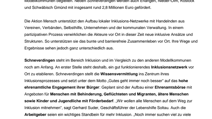 Aktion Mensch: 2,8 Millionen für bundesweite Initiative „Kommune Inklusiv“