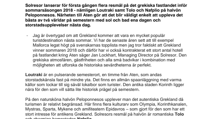 Solresor satsar stort på Grekland