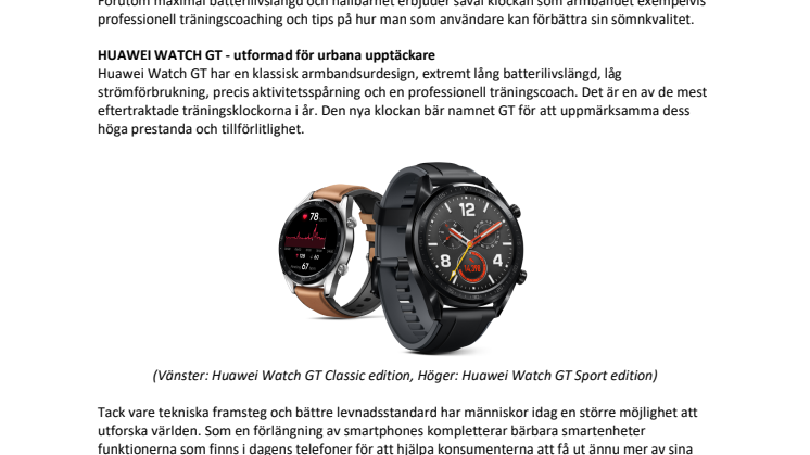 Huawei lanserar HUAWEI WATCH GT och HUAWEI Band 3 Pro 