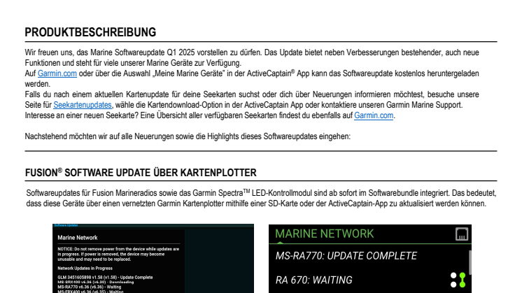 Datenblatt Garmin Softwareupdate Q1 2025