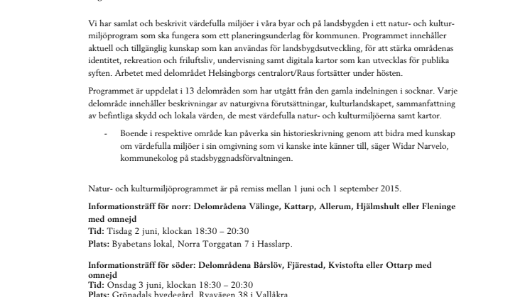 Pressinbjudan: Tre informationsträffar i juni om värdefull natur och kultur