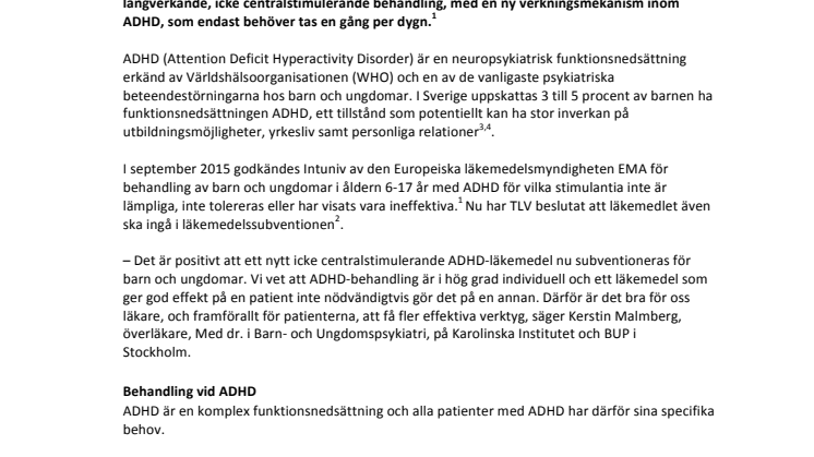 Intuniv (guanfacin) – Ny behandling för ADHD subventioneras för barn och ungdomar