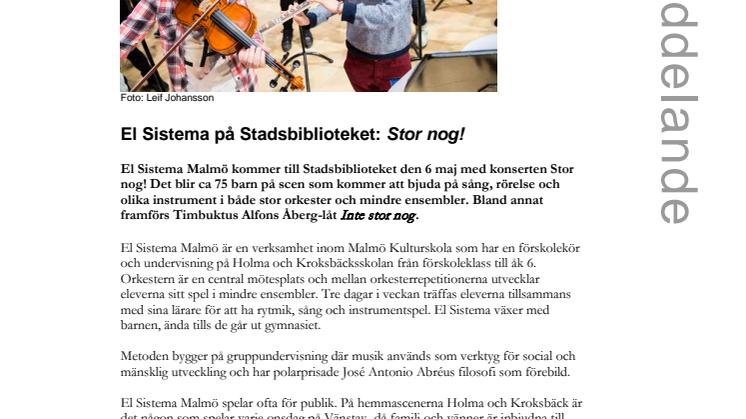 El Sistema på Stadsbiblioteket: Stor nog!