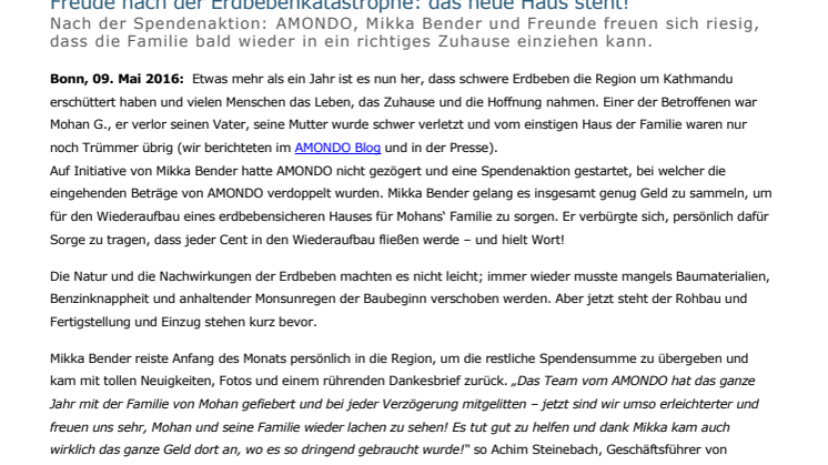 Freude nach der Erdbebenkatastrophe: das neue Haus steht!
