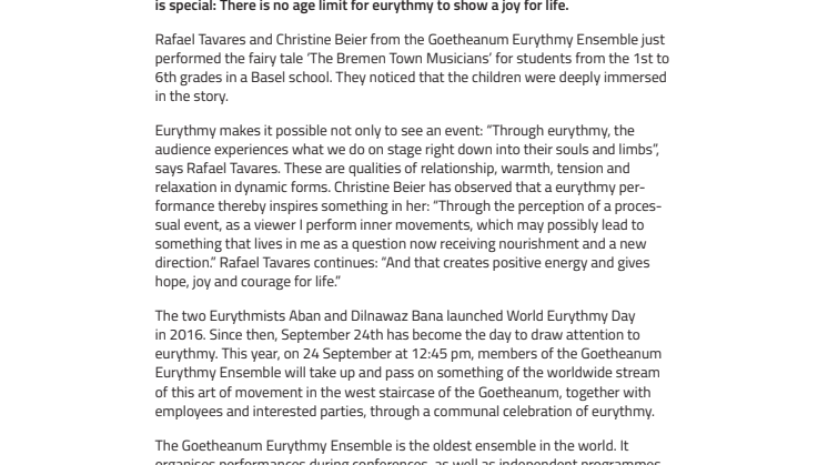 “The joy and courage to live”. ​September 24th is World Eurythmy Day