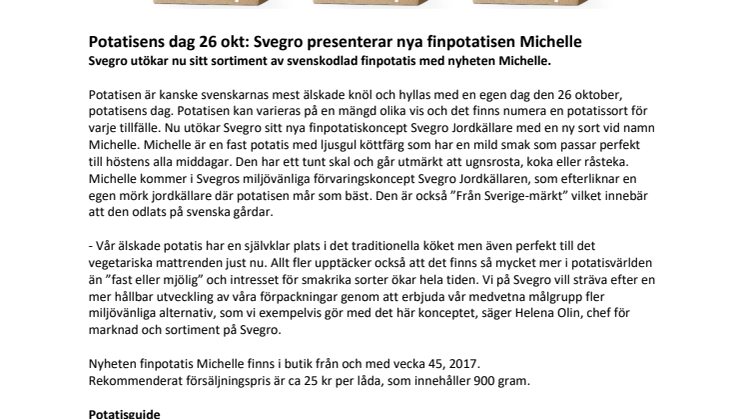 Potatisens dag 26 okt: Svegro presenterar nya finpotatisen Michelle 