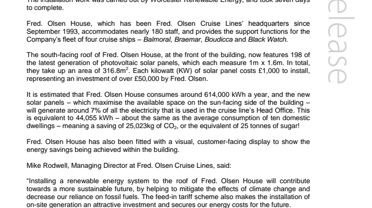 Fred. Olsen Cruise Lines works towards a more sustainable future at its Ipswich Head Office