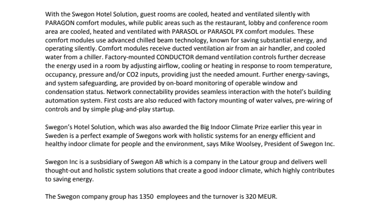 Swegon Hotel Solution at ABX, Boston, US