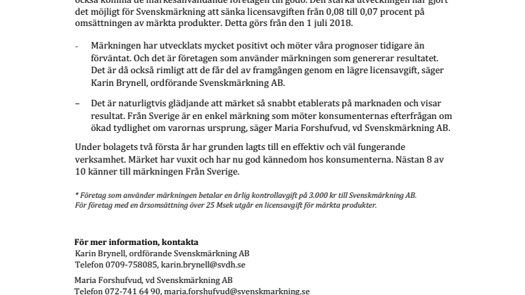 Svenskmärkning växer snabbare än väntat – sänker licensavgiften