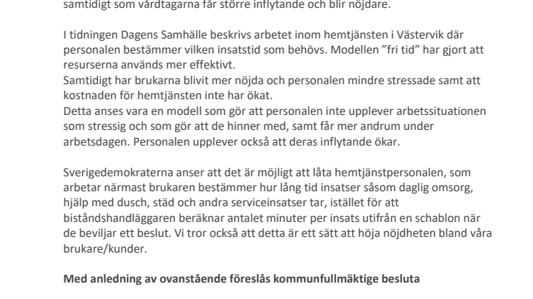 Inför "Fri tid"-modell inom omsorgen
