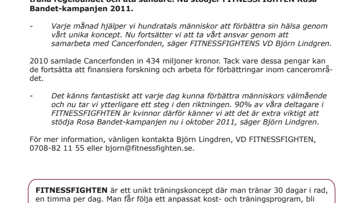 Pressmeddelande  - FITNESSFIGHTEN stödjer Rosa Bandet 2011