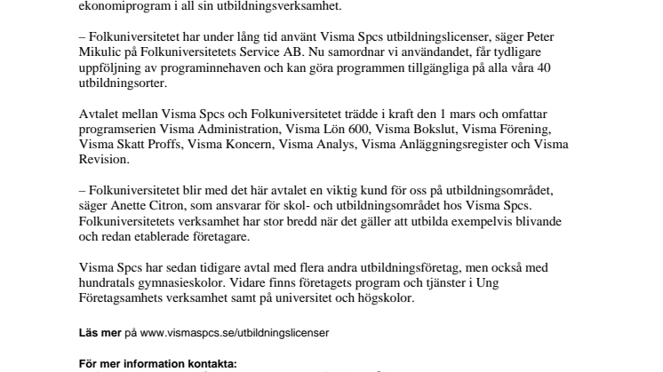 Folkuniversitetet utbildar med program från Visma