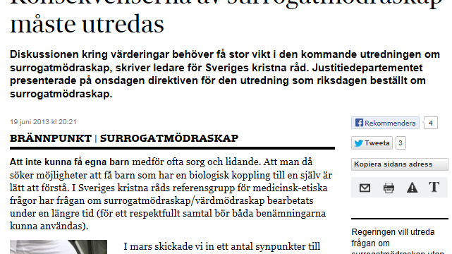 SKR i SvD: Konsekvenserna av surrogatmödraskap måste utredas