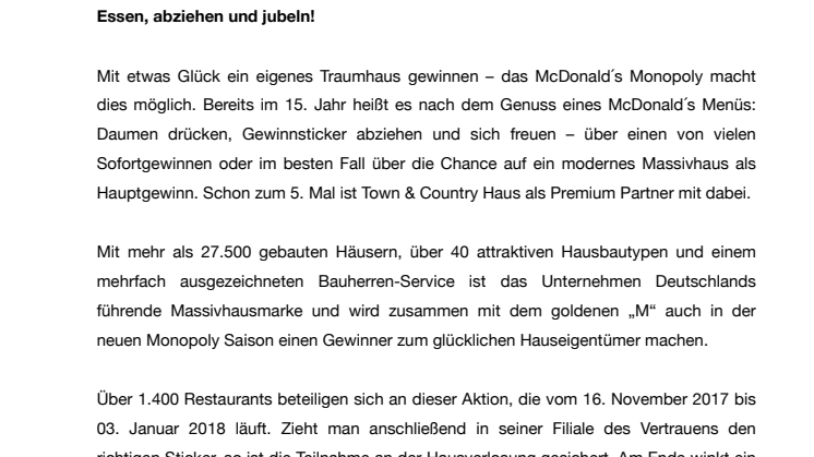 Traumhaus beim McDonald´s Monopoly gewinnen -  Essen, abziehen und jubeln!